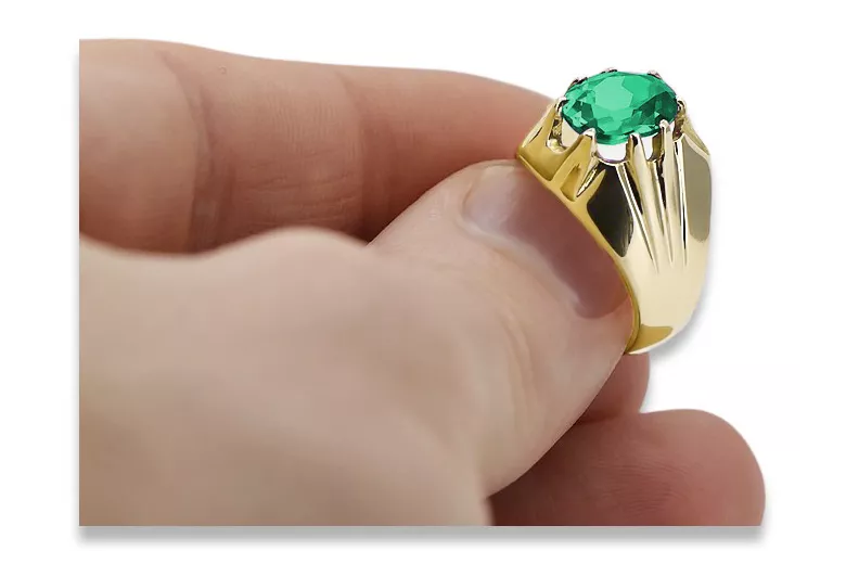 Or jaune 14 carats Émeraude Anneau Style vintage vrc016y